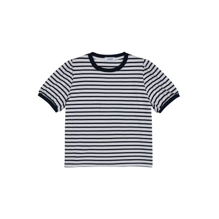 STRIPE SHIRRING T-SHIRT_IVORY Pour