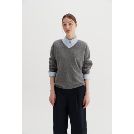 V-NECK WOOL SWEATER_GREY de pas cher