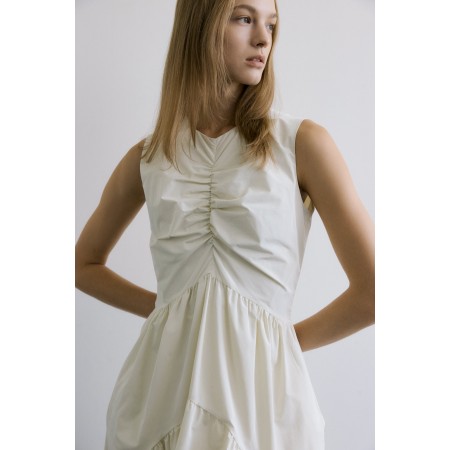 CENTER SHIRRING PUFFY DRESS _IVORY acheter