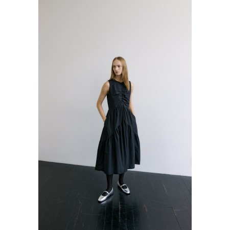 CENTER SHIRRING PUFFY DRESS _BLACK commande en ligne