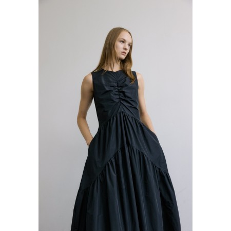 CENTER SHIRRING PUFFY DRESS _BLACK commande en ligne