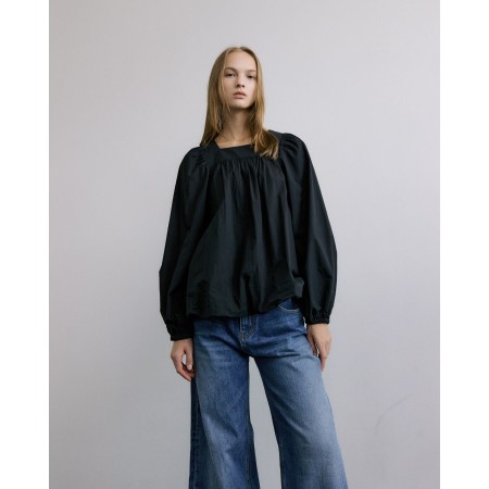 SQUARE NECK BALLOON BLOUSE_BLACK france