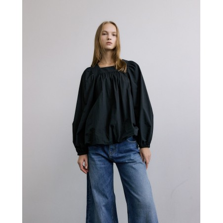 SQUARE NECK BALLOON BLOUSE_BLACK france