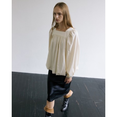 SQUARE NECK BALLOON BLOUSE_BEIGE soldes