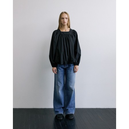 SQUARE NECK BALLOON BLOUSE_BLACK france