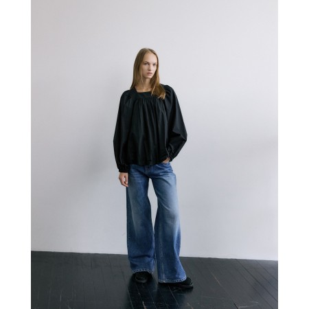 SQUARE NECK BALLOON BLOUSE_BLACK france