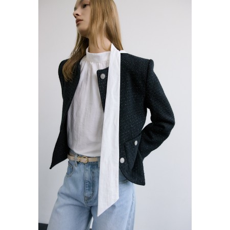 GLITTER SCARF NECK BLOUSE _IVORY une grave pollution 