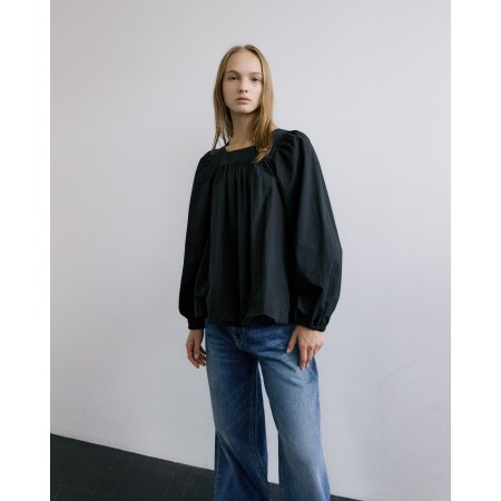 SQUARE NECK BALLOON BLOUSE_BLACK france