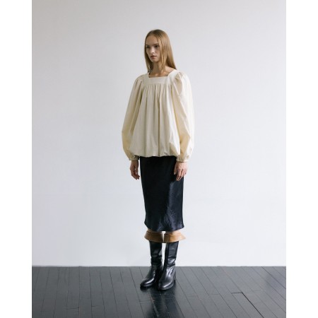 SQUARE NECK BALLOON BLOUSE_BEIGE soldes