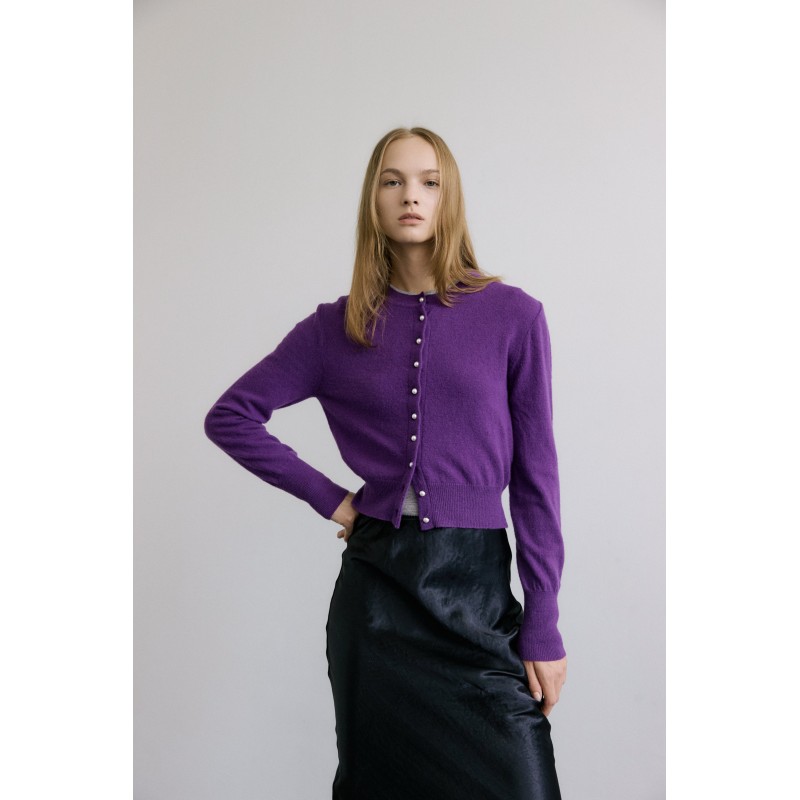 PEARLY BUTTON WOOL CARDIGAN_PURPLE livraison et retour toujours gratuits