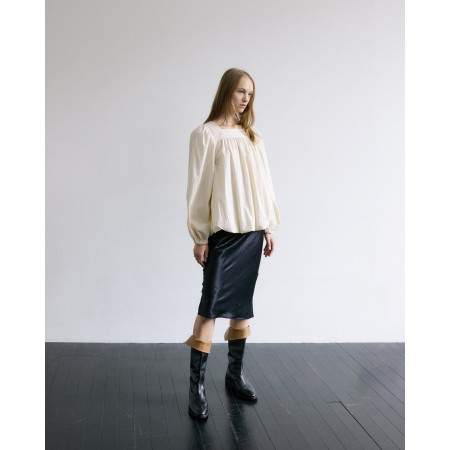 SQUARE NECK BALLOON BLOUSE_BEIGE soldes