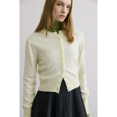 PEARLY BUTTON WOOL CARDIGAN_BUTTER france