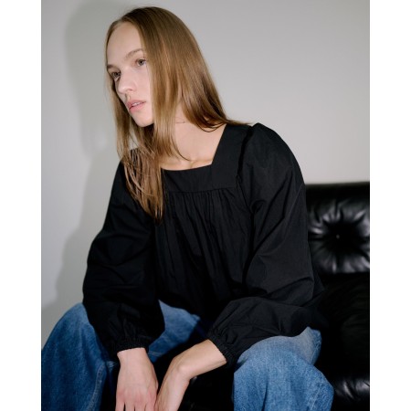 SQUARE NECK BALLOON BLOUSE_BLACK france