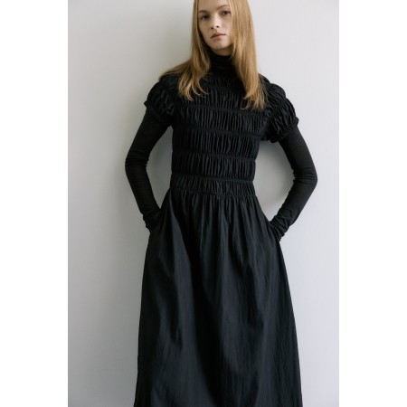 HIGH NECK TUCKING DRESS_BLACK du meilleur 