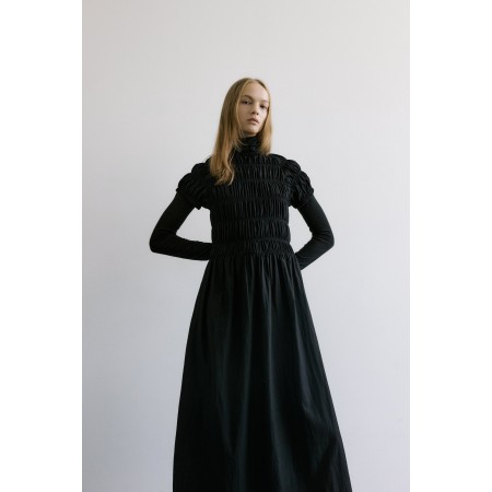 HIGH NECK TUCKING DRESS_BLACK du meilleur 