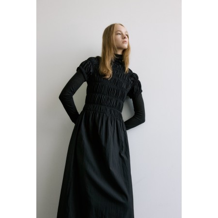 HIGH NECK TUCKING DRESS_BLACK du meilleur 