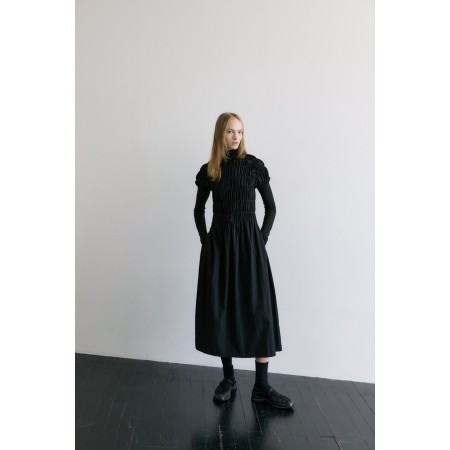 HIGH NECK TUCKING DRESS_BLACK du meilleur 