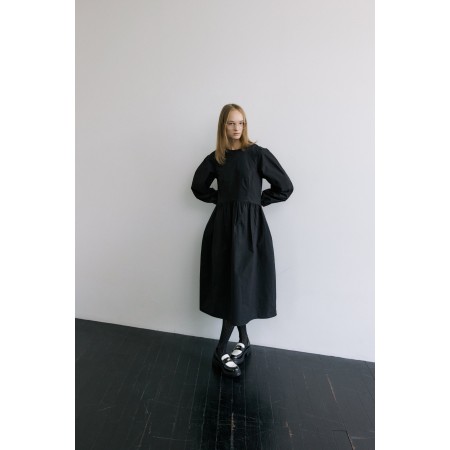 VOLUME RAGLAN SLEEVE LONG DRESS_BLACK vente chaude votre 