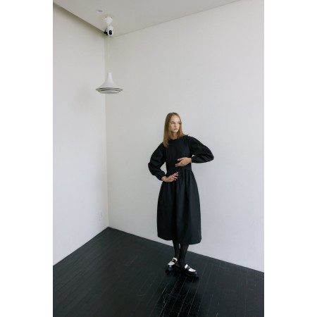 VOLUME RAGLAN SLEEVE LONG DRESS_BLACK vente chaude votre 