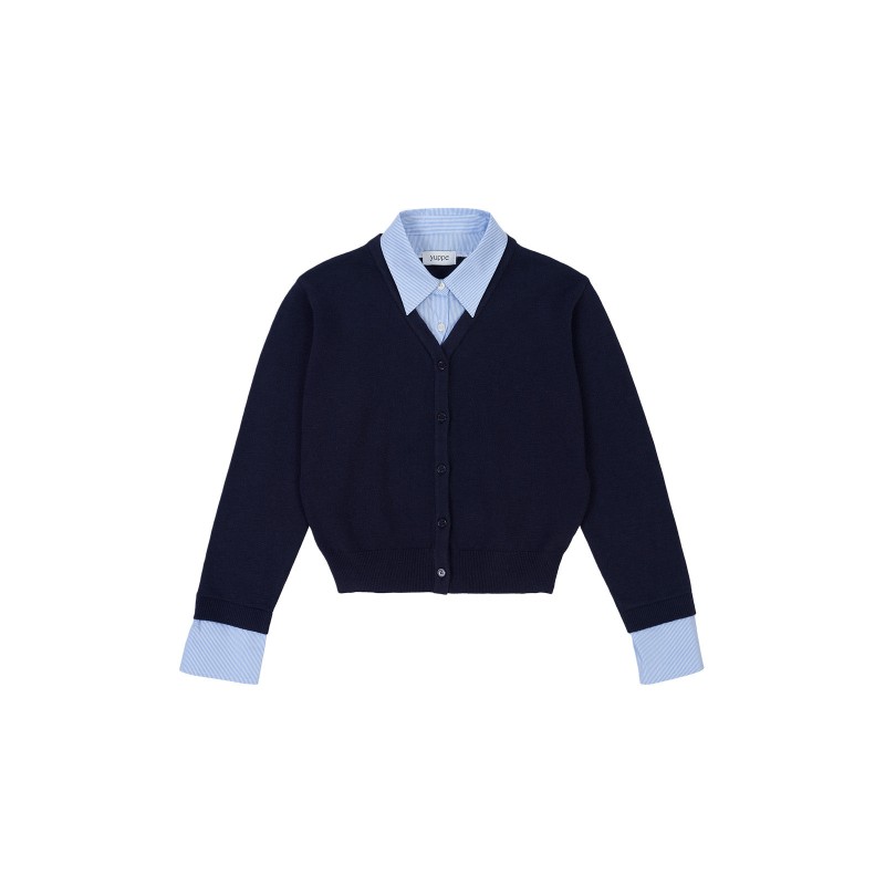 SHIRT COLLAR CARDIGAN_NAVY Véritable concentré