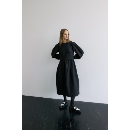 VOLUME RAGLAN SLEEVE LONG DRESS_BLACK vente chaude votre 