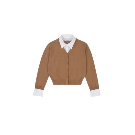 SHIRT COLLAR CARDIGAN_BEIGE pas chere