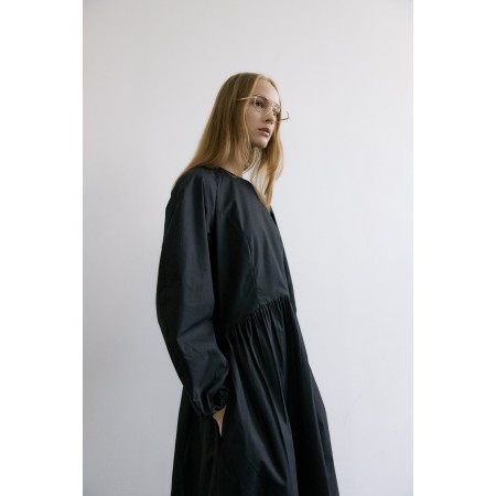 VOLUME RAGLAN SLEEVE LONG DRESS_BLACK vente chaude votre 