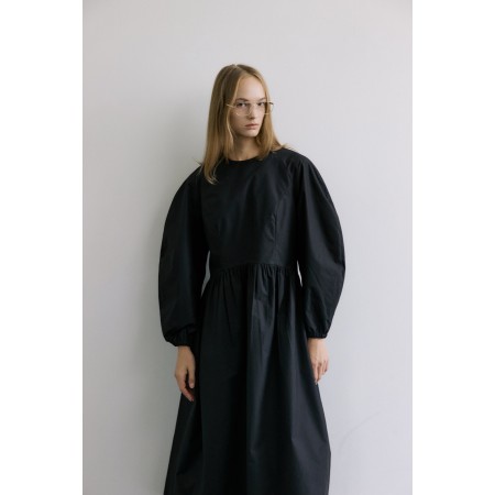 VOLUME RAGLAN SLEEVE LONG DRESS_BLACK vente chaude votre 