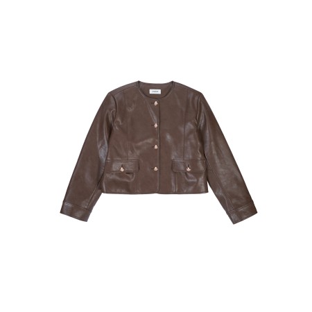 ROUND LEATHER JACKET_BROWN l'achat 