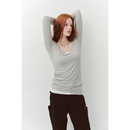 AS BASIC SCOOP NECK TSHIRT_IVORY_KHAKI BEIGE une grave pollution 