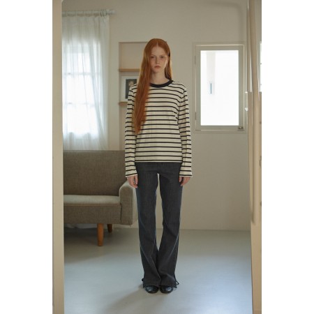 TUCKED STRIPE T-SHIRT_BLACK destockage