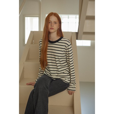 TUCKED STRIPE T-SHIRT_BLACK destockage