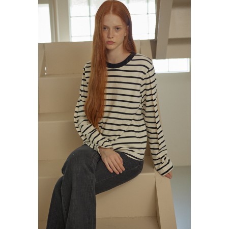 TUCKED STRIPE T-SHIRT_BLACK destockage