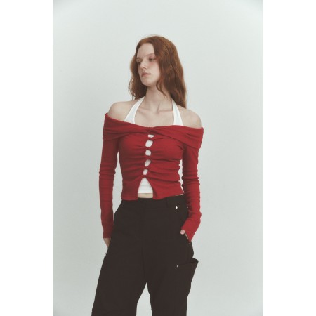 TWIST OFF SHOULDER T_RED solde