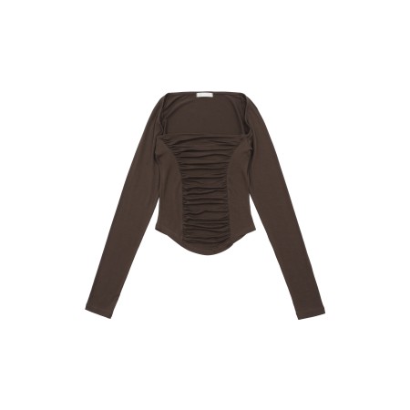 WIDE SQUARE SHIRRING T_BROWN Paris Déstockage Promo