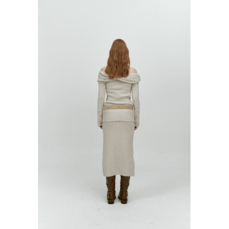 REVERSE FOLD KNIT SKIRT_BEIGE ou a consommer sur place