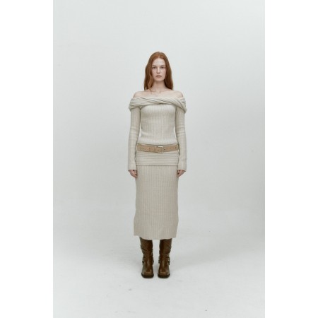 REVERSE FOLD KNIT SKIRT_BEIGE ou a consommer sur place