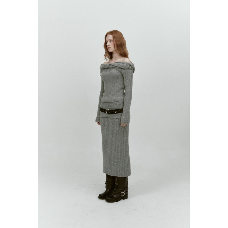 REVERSE FOLD KNIT SKIRT_GREY Le MVP de beaucoup