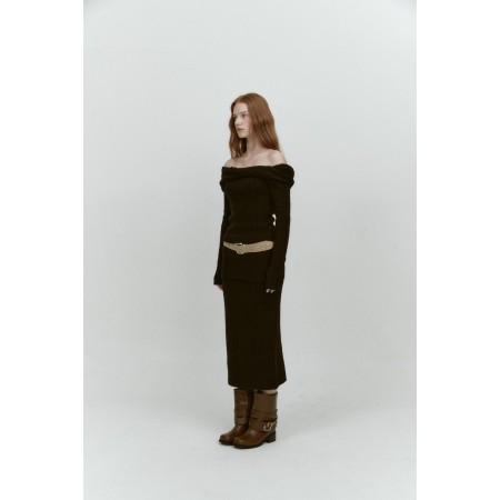 REVERSE FOLD KNIT SKIRT_BLACK online