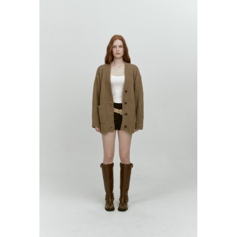 WHIRLY FUR KNIT CARDIGAN_BROWN destockage