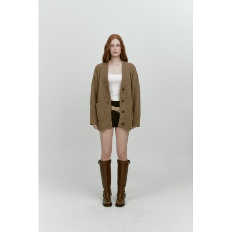 WHIRLY FUR KNIT CARDIGAN_BROWN destockage