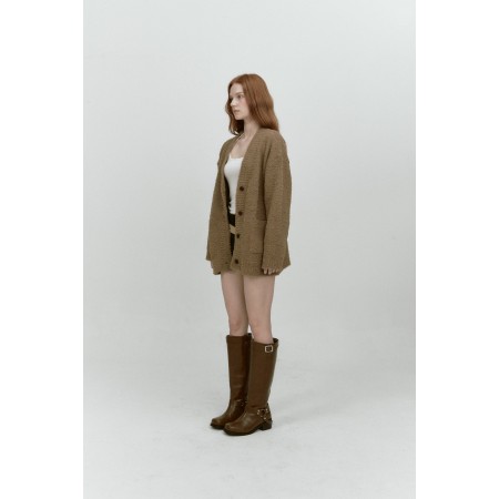 WHIRLY FUR KNIT CARDIGAN_BROWN destockage