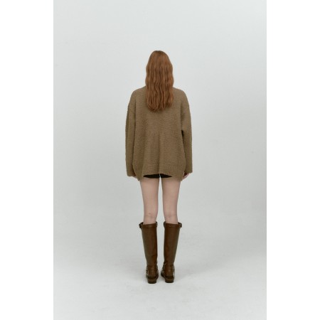 WHIRLY FUR KNIT CARDIGAN_BROWN destockage