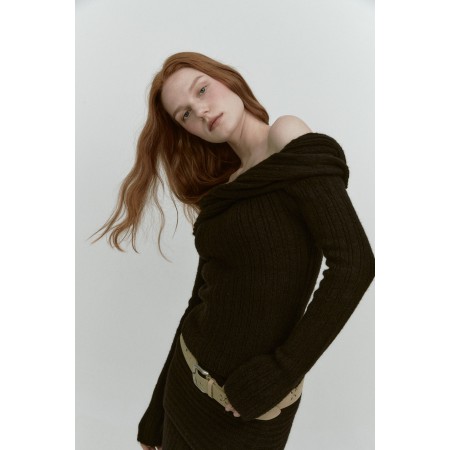 REVERSE OFF SHOULDER KNIT_BLACK votre