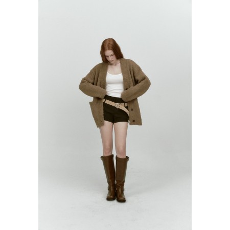 WHIRLY FUR KNIT CARDIGAN_BROWN destockage