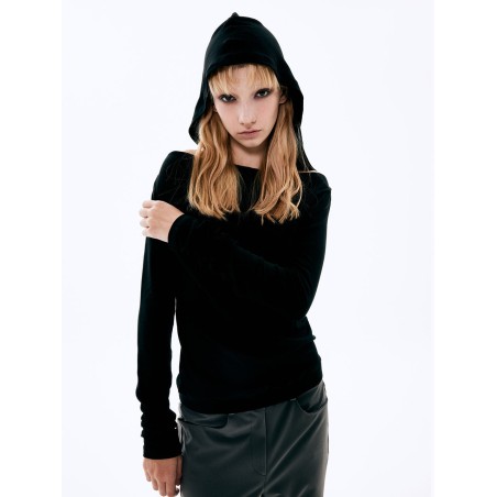 Drape Hood Top_Black basket pas cher