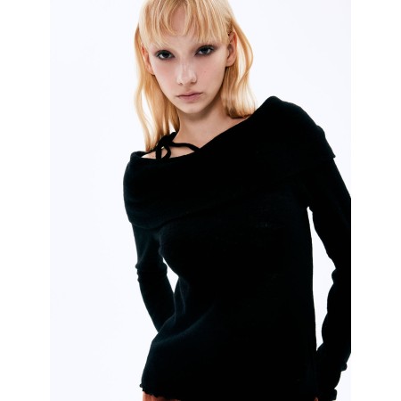 Wool off-shoulder Top_Black ouvre sa boutique