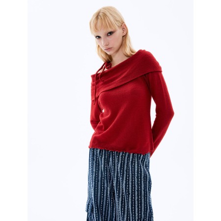 Wool Off-shoulder Top_Red Paris Déstockage Promo