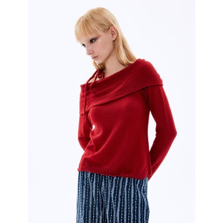 Wool Off-shoulder Top_Red Paris Déstockage Promo