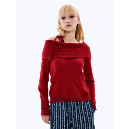 Wool Off-shoulder Top_Red Paris Déstockage Promo